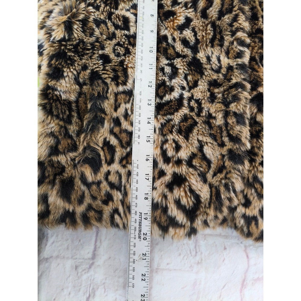 Allen B. Allen Schwartz Leopard Faux Fur Crop Jacket Brown Large Mob Wife - Picture 4 of 8